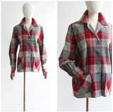 "Burgundy Plaid" Vintage 1940's Plaid Wool Jacket UK 12-14 US 8-10
