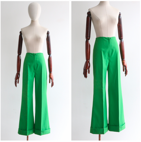"Citrus Green" Vintage 1970's Citrus Green Trousers UK 6-8 US 2-4