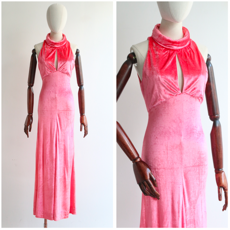 "Rose Pink Velvet" Vintage 1960's Rose Pink Velvet Dress UK 8-10 US 4-6