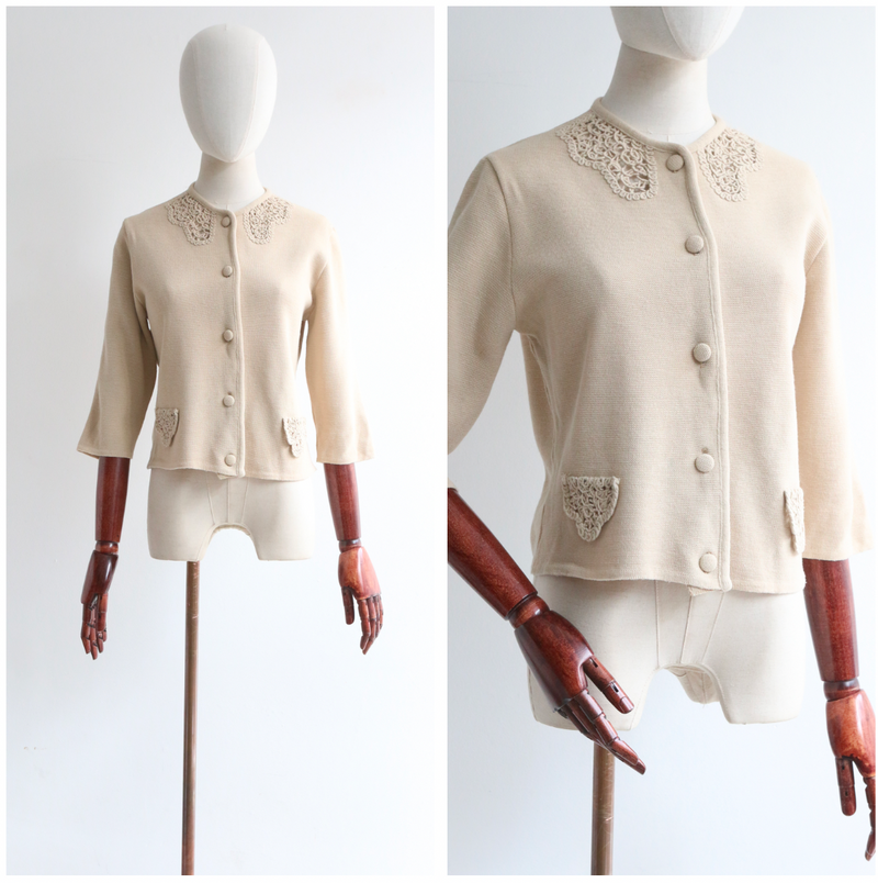"Cream Soutache Knit" Vintage 1960's Cream Soutache Cardigan UK 12 US 8