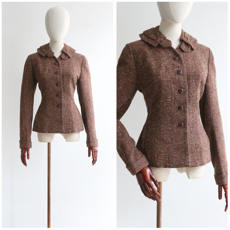 "Speckled Wool & Rhinestones" Vintage 1940's Speckled Wool Jacket UK 10 US 6