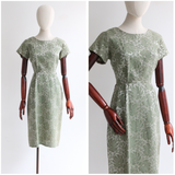"Silver Sage" Vintage 1950's Silk Brocade Silver Sage Floral Dress UK 10 US 6