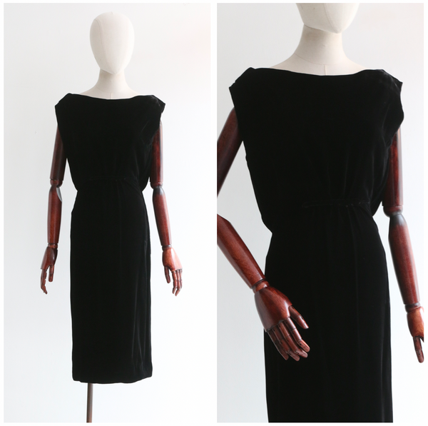 "Velours Noir" Vintage 1950's Black Velvet Dress UK 10 US 6
