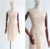 "Blush Ribbon Work & Lace" Vintage 1950's Blush Floral Lace Ribbon Work & Lace Dress UK 8 US 4