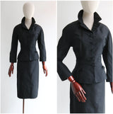 "Adele Simpson" vintage 1950's Black Silk Skirt Suit UK 10 US 6