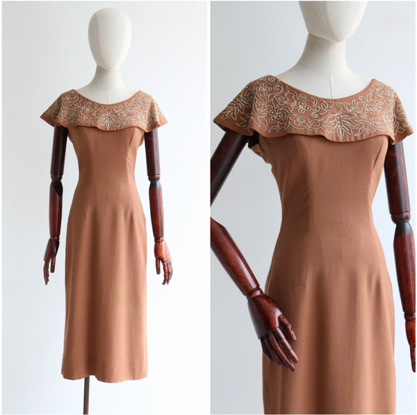 "Soutache & Pearls" Vintage 1950's Lilli Diamond Soutache Embellished Dress UK 8 US 4