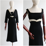 "Midnight Knit & Satin" Vintage 1960's Black Knitted Evening Dress & Matching Jacket UK 10 US 6