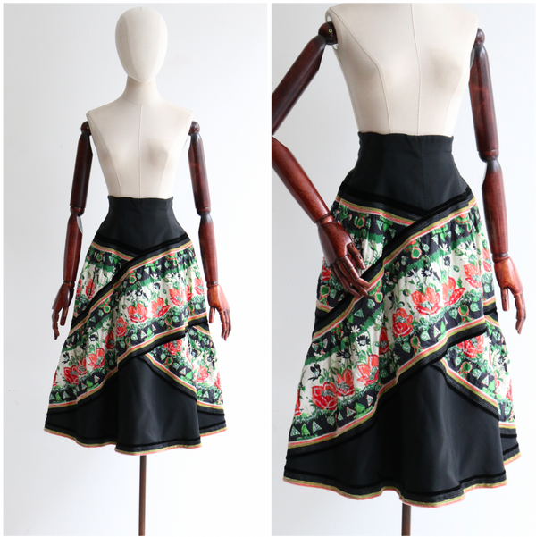 "Sequinned Blossoms" Vintage 1950's Faille & Velvet Sequin Embellished Skirt UK 6-8 US 2-4