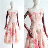 "Pointed Seams & Roses" Vintage 1950's Pointed Seam & Rose Print Dress UK 12 US 8