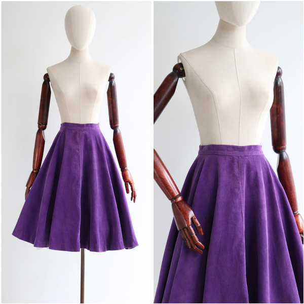 "Purple Corduroy" Vintage 1950's Purple Corduroy Full Circle Skirt UK 10 US 6