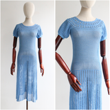 "Faraway Skies" Vintage 1960's Sky Blue Cotton Crochet Dress UK 6-8 US 2-4