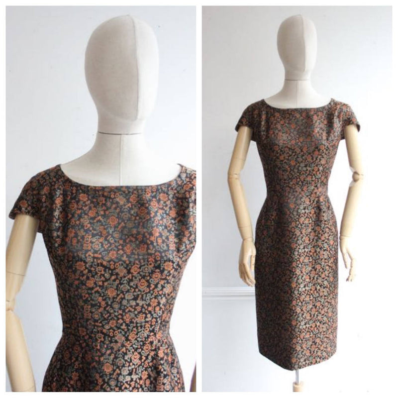 "Mariette" Vintage 1950's Silk Brocade Lamé Dress UK 14