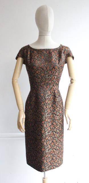 "Mariette" Vintage 1950's Silk Brocade Lamé Dress UK 14