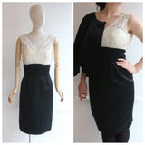 Vintage 1950's dress and jacket set vintage 1950's black satin and lace dress matching jacket silk wiggle dress suit original 50s uk 10-12