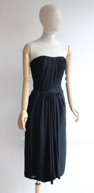 Vintage 1950's dress 1950's black dress 1950's wiggle dress 1950's black strapless dress 1950's Frank Usher dress 1950s cocktail UK 10-12