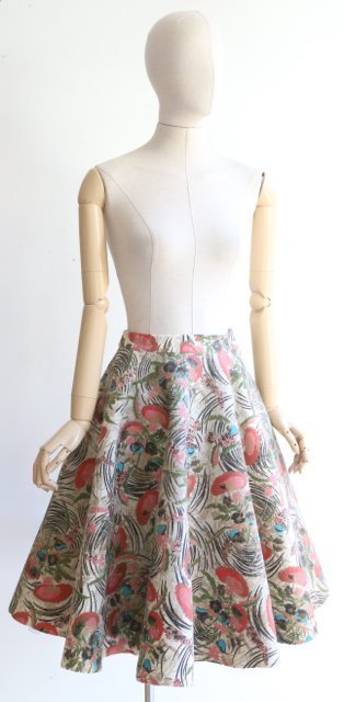 Vintage 1950's skirt vintage 1950s painted felt floral skirt mid century skirt 1950s floral skirt original fifties circle skirt lindy UK 8
