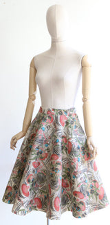 Vintage 1950's skirt vintage 1950s painted felt floral skirt mid century skirt 1950s floral skirt original fifties circle skirt lindy UK 8