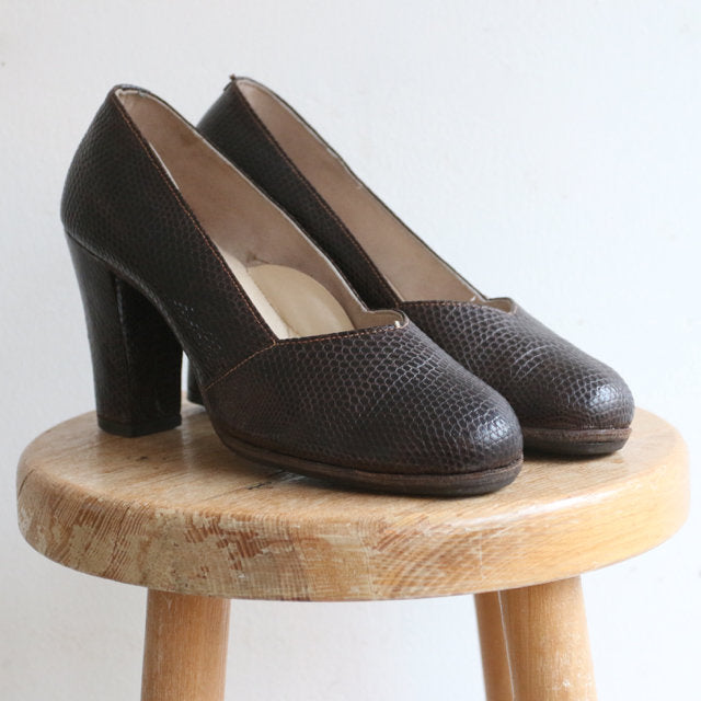 Vintage 1940's Heels vintage 1940's lizard skin high heels original 1940s shoes brown lizard skin heels forties original 40s shoes UK 5