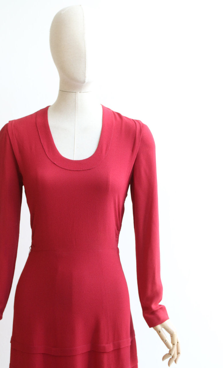 Vintage 1930's dress vintage 1930's crepe silk dress original 1930's red dress 1930's red silk dress 1930 fashion original 30s dress UK 8-10