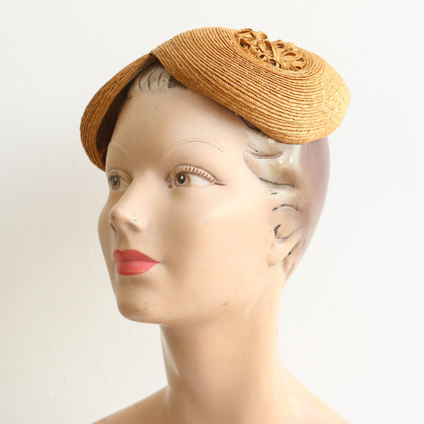 Vintage 1940's calot hat vintage 1940's straw hat original 1940's straw wire percher hat original forties calotype straw hat decorative hat