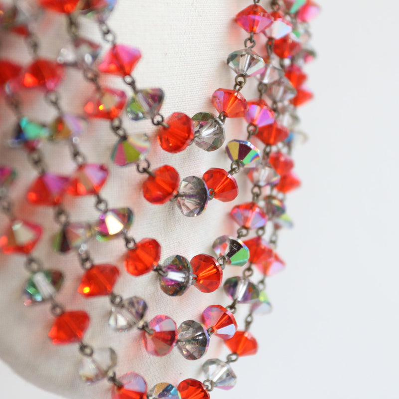 Vintage 1950's necklace vintage 1950's glass beaded multi strand necklace original fifties midcentury multi-brand jewellery 1950s grey red