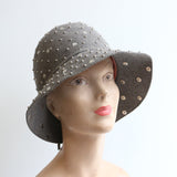Vintage 1960's hat vintage 1960's grey felt 1960's cloche hat 1960's Adolfo hat vintage 1960s grey rhinestone prong set winter cloche hat