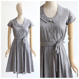 "French Grey" Vintage 1950's French Grey Cotton Dress UK 6-8