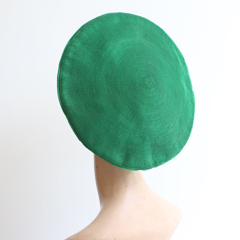 "Seeley" Vintage 1940's Green Straw Wide Brim Beret Hat