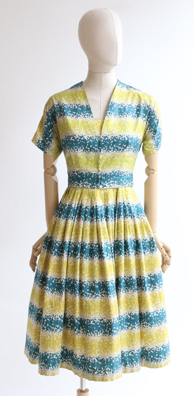 "Chartreuse & Teal" Vintage 1950's Chartreuse & Teal Susan Small Dress & Bolero UK 8
