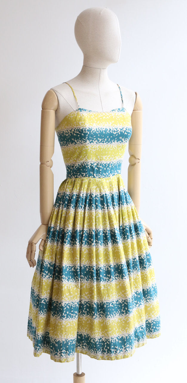 "Chartreuse & Teal" Vintage 1950's Chartreuse & Teal Susan Small Dress & Bolero UK 8