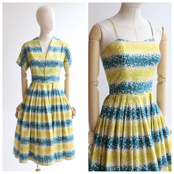 "Chartreuse & Teal" Vintage 1950's Chartreuse & Teal Susan Small Dress & Bolero UK 8