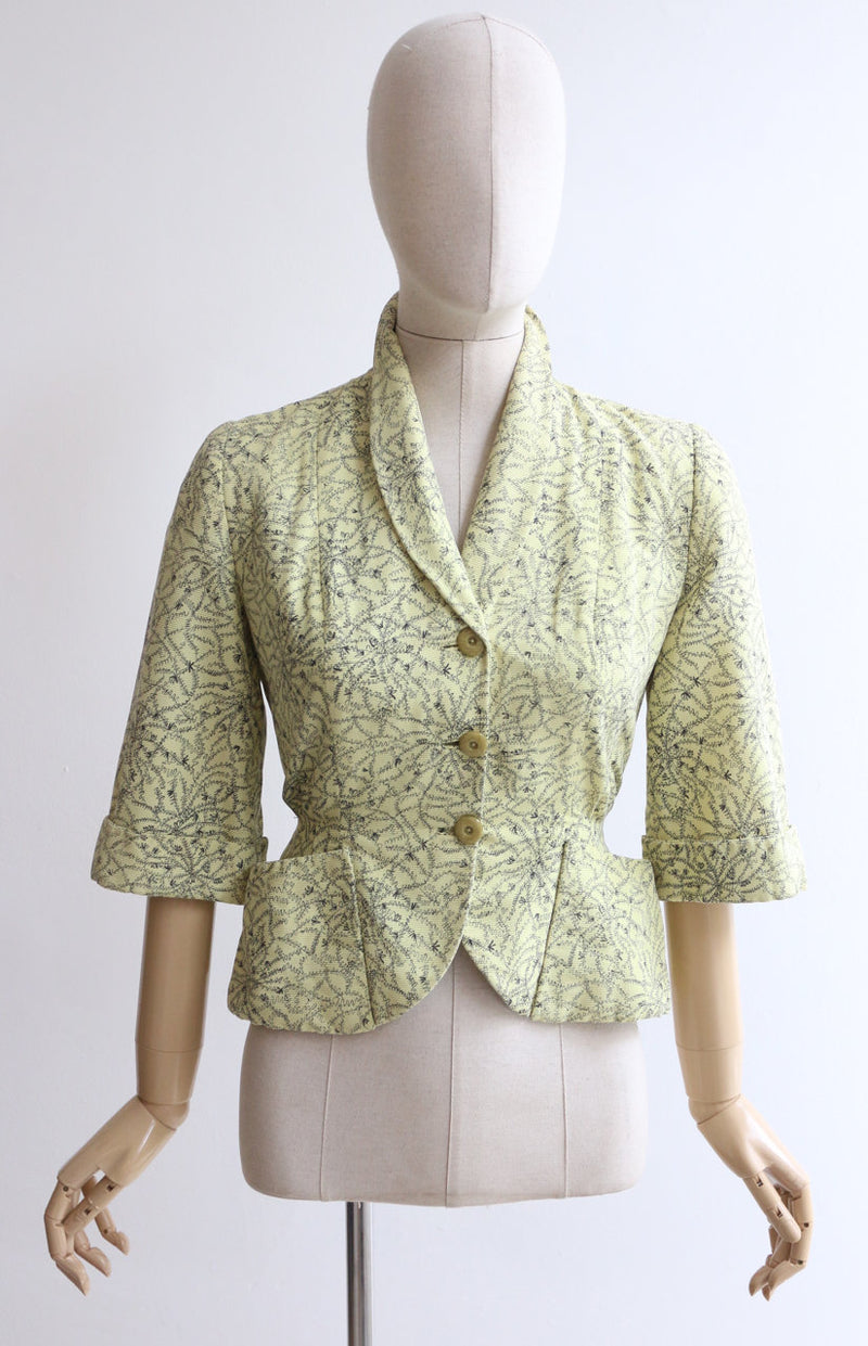 "Cheyenne" Vintage 1950's Yellow Abstract Pattern Fitted Jacket UK 10