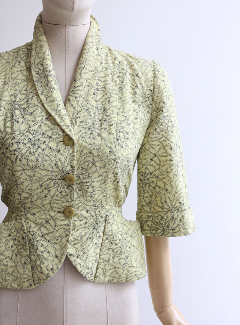 "Cheyenne" Vintage 1950's Yellow Abstract Pattern Fitted Jacket UK 10