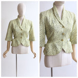 "Cheyenne" Vintage 1950's Yellow Abstract Pattern Fitted Jacket UK 10