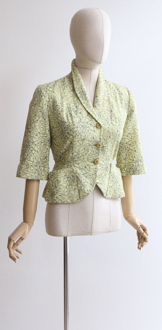 "Cheyenne" Vintage 1950's Yellow Abstract Pattern Fitted Jacket UK 10