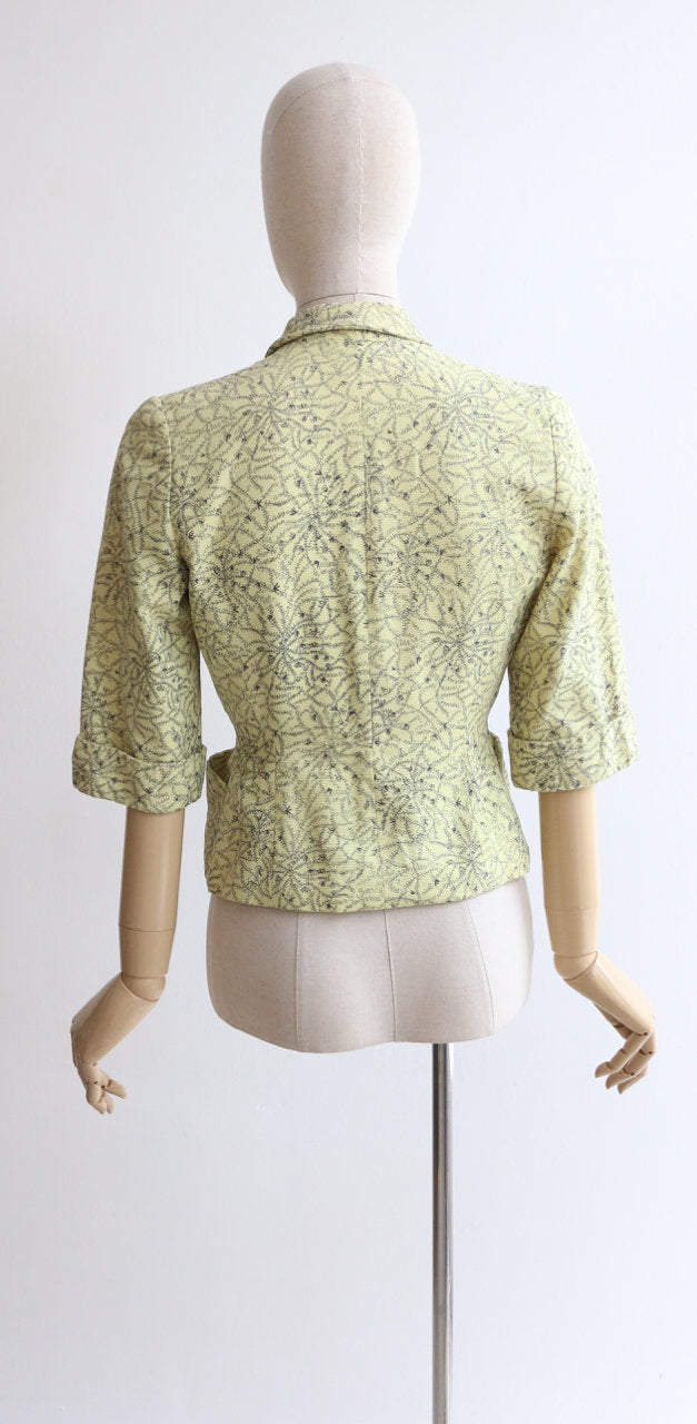 "Cheyenne" Vintage 1950's Yellow Abstract Pattern Fitted Jacket UK 10