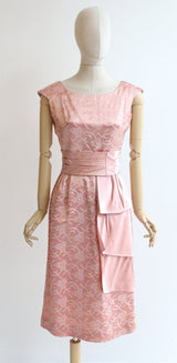 "Satin & Embroidery" Vintage 1950's Pink Satin Embroidered Dress UK 8-10