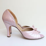 "Lilac Peep Toes" Vintage 1940's Pearlised Lilac Leather Peep Toe Heels L Miller UK 5 EU 38 US 7