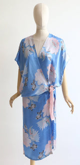 "Deco Dreams" Vintage 1930's Blue Floral Botanical Robe