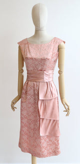 "Satin & Embroidery" Vintage 1950's Pink Satin Embroidered Dress UK 8-10