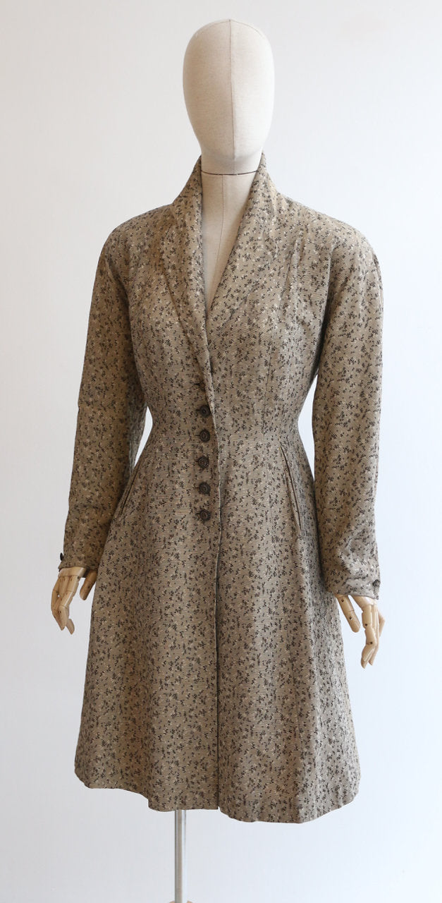 "Gabardine Princess" Vintage 1950's Abstract Gabardine Princess Dress Coat UK 12 US 8