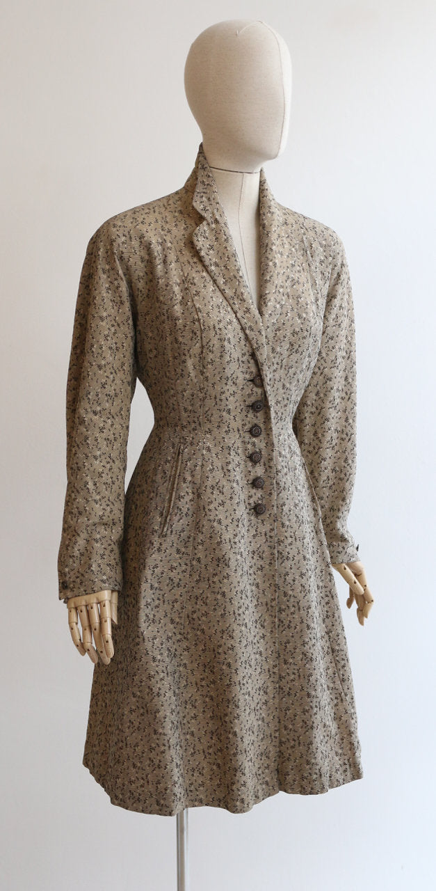 "Gabardine Princess" Vintage 1950's Abstract Gabardine Princess Dress Coat UK 12 US 8