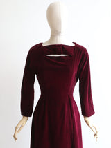 "Red Wine Velvet" Vintage 1950's Red Wine Velvet Dress UK 8 US 4