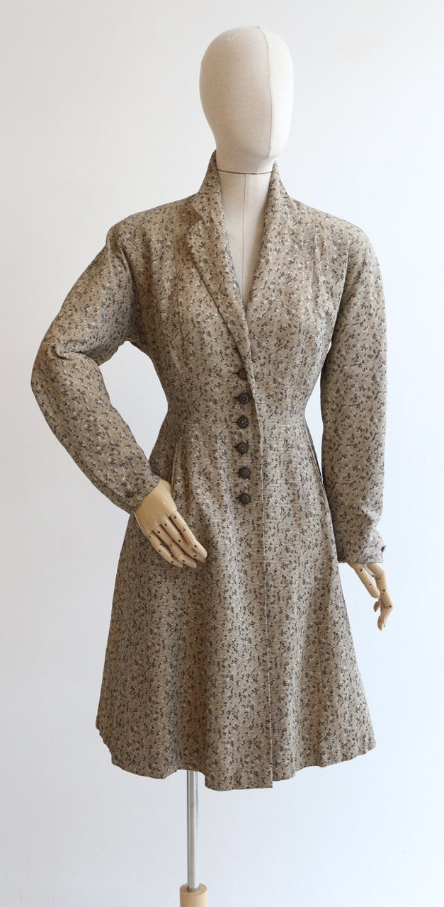 "Gabardine Princess" Vintage 1950's Abstract Gabardine Princess Dress Coat UK 12 US 8