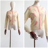 "Sequin Feathers" Vintage 1950's Cream Wool & Sequin Cardigan UK 12 US 8