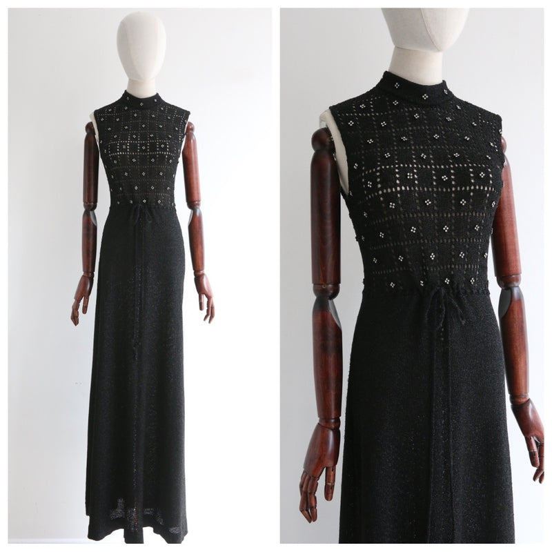 "Lurex & Rhinestones" Vintage 1970's Black Lurex & Rhinestone Dress UK 10-12 US 6-8