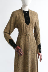 "Speckled Wool & Velvet" Vintage 1940's Speckled Wool & Velvet Dress UK 12 US 8