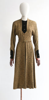 "Speckled Wool & Velvet" Vintage 1940's Speckled Wool & Velvet Dress UK 12 US 8