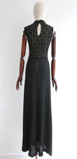 "Lurex & Rhinestones" Vintage 1970's Black Lurex & Rhinestone Dress UK 10-12 US 6-8