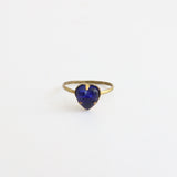 "Blue Love" Vintage 1930's Czech Glass Heart Ring UK F US 3